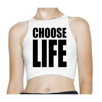 Choose Life Sleeveless High Neck Crop Top S / White