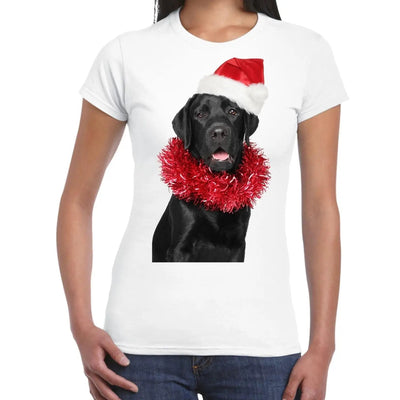 Christmas Black Labrador with Santa Hat Women's T-Shirt L