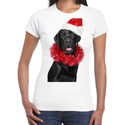 Christmas Black Labrador with Santa Hat Women's T-Shirt L