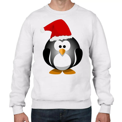 Christmas Cartoon Penguin with Santa Hat Mens Sweatshirt Jumper XL