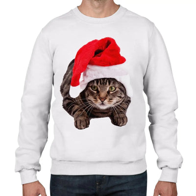 Christmas Cat In Santa Claus Hat Men's Jumper \ Sweater M