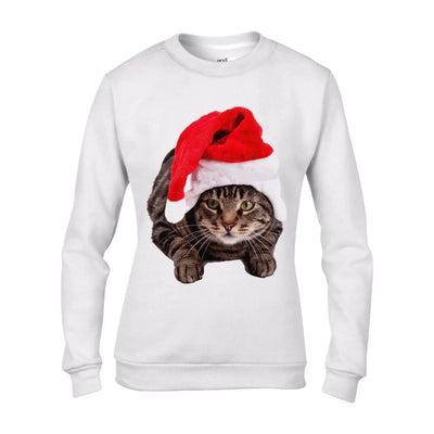 Christmas Cat In Santa Claus Hat Women's Jumper \ Sweater M