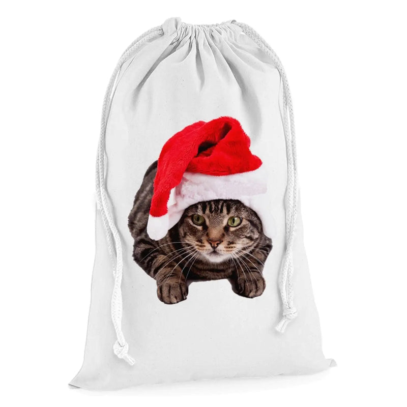 Christmas Cat In Santa Claus Xmas Presents Stocking Drawstring Sack