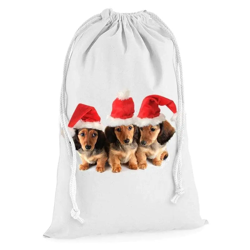 Christmas Dachshund Puppies Presents Stocking Drawstring Santa Sack