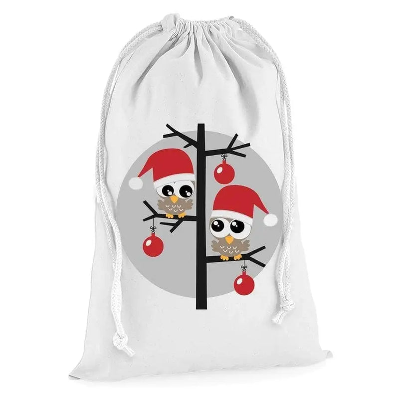 Christmas Owls Santa Claus Presents Stocking Drawstring Santa Sack