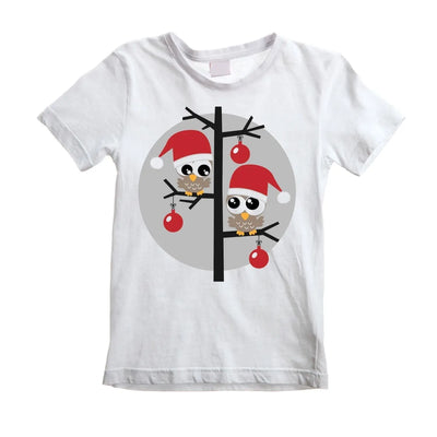 Christmas Owls with Santa Hats Childrens Kids T-Shirt 9-10