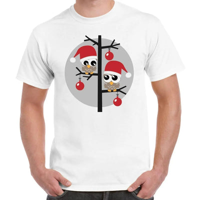 Christmas Owls with Santa Hats Men's T-Shirt XXL