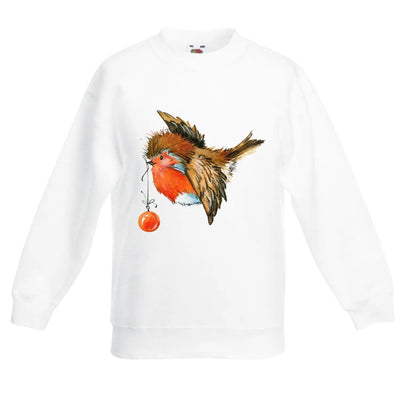 Christmas Robin With Bauble Cute Kids Sweater \ Jumper 7-8