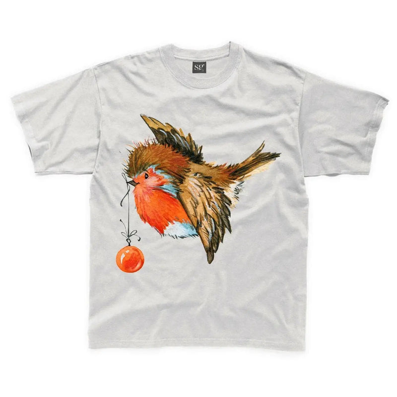 Christmas Robin With Bauble Cute Kids T-Shirt 7-8