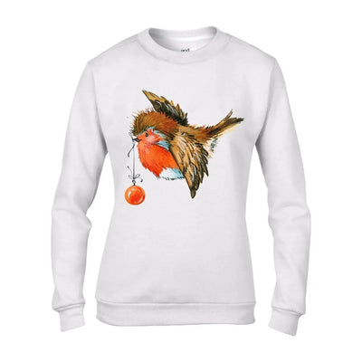 Christmas Robin With Bauble Cute Women's Sweater \ Jumper XL