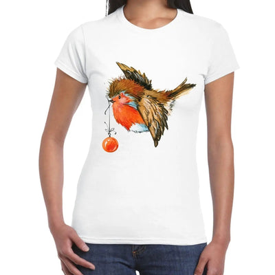 Christmas Robin With Bauble Cute Women's T-Shirt XL
