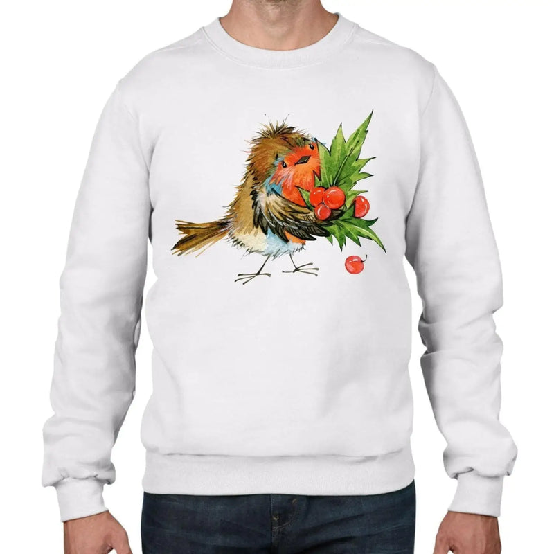Christmas Robin with Holly Mens Sweatshirt Jumper S