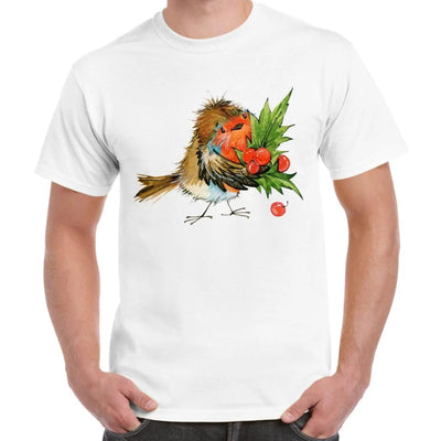 Christmas Robin with Holly Men's T-Shirt M