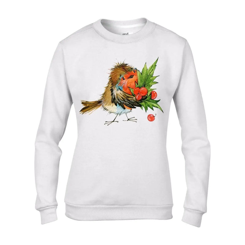 Christmas Robin with Holly Womens Sweatshirt Jumper L