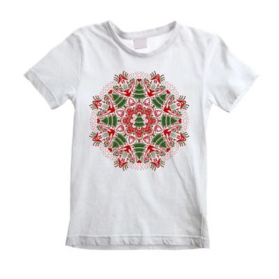 Christmas Tree Mandala Childrens Kids T-Shirt 9-10 / White