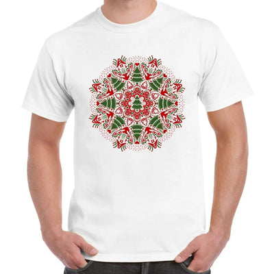 Christmas Tree Mandala Men's T-Shirt XL / White