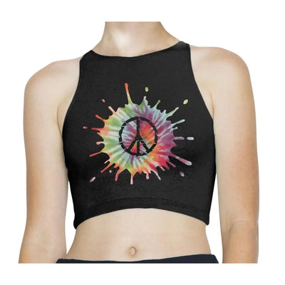 CND Peace Symbol Psychedelic Sleeveless High Neck Crop Top XS / Black