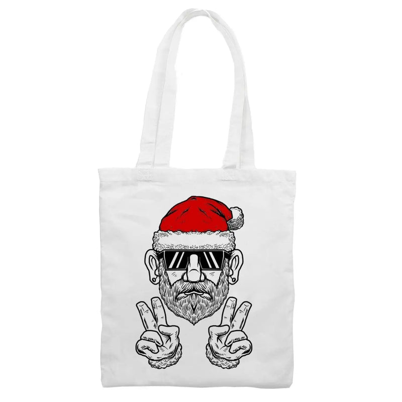 Cool Hipster Santa Christmas Tote Shoulder Shopping Bag White