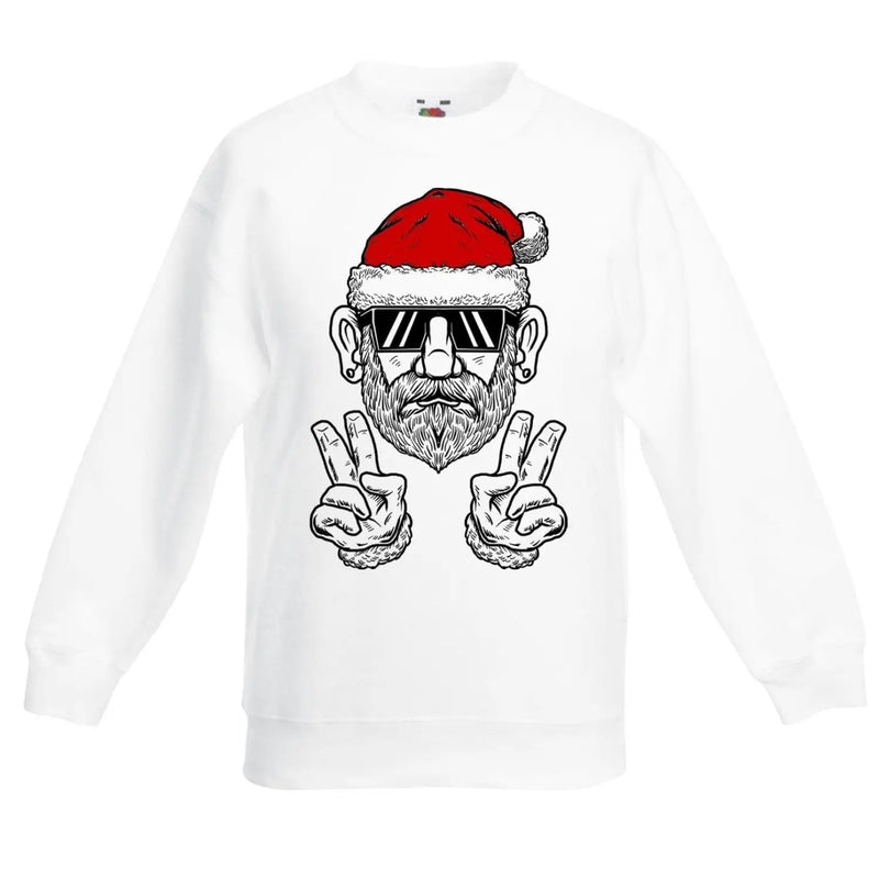 Cool Hipster Santa Hat Christmas Childrens Kids Sweatshirt Jumper 14-15 / White