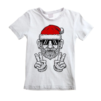 Cool Hipster Santa Hat Christmas Childrens Kids T-Shirt 9-10 / White