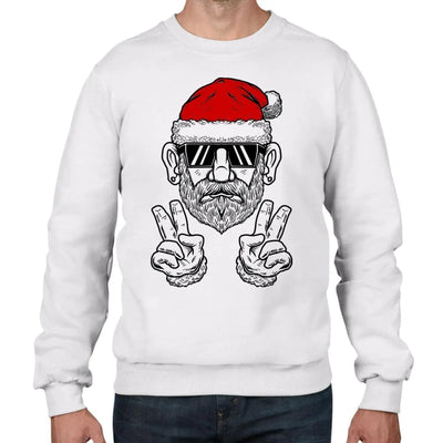 Cool Hipster Santa Hat Christmas Men's Sweatshirt Jumper M / White