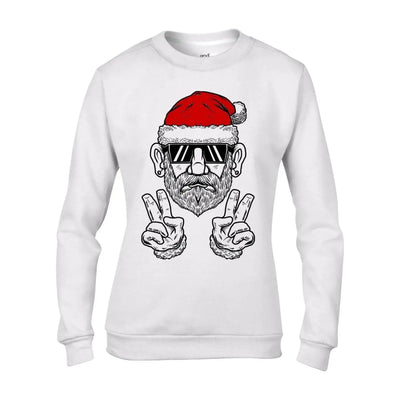 Cool Hipster Santa Hat Christmas Women's Sweatshirt Jumper XL / White
