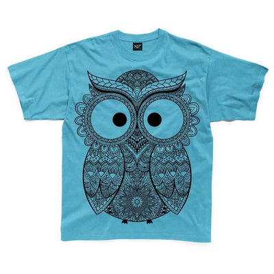 Cross Eyed Owl Large Print Kids Children's T-Shirt 5-6 / Sapphire Blue