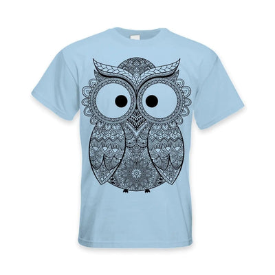 Cross Eyed Owl Large Print Men's T-Shirt XXL / Light Blue