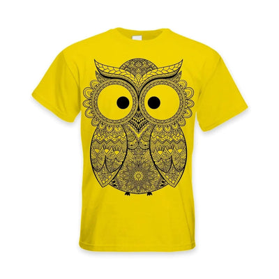 Cross Eyed Owl Large Print Men's T-Shirt XXL / Yellow