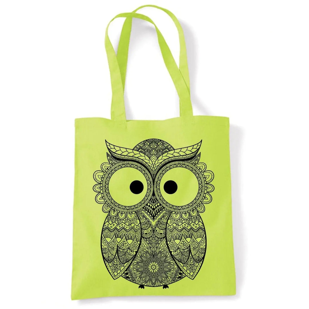 Tribal Cross-Eyed Owl Print Tote Bag - 100% Cotton Reusable Shopping Shoulder Bag
