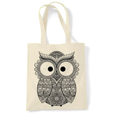 Cross Eyed Owl Large Print Tote Shoulder Shopping Bag