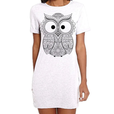 Cross Eyed Owl Large Print Women's T-Shirt Dress L