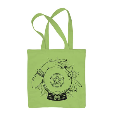 Crystal Ball Witch Pentagram Design Tattoo Hipster Large Print Tote Shoulder Shopping Bag Lime Green