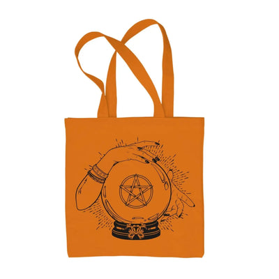 Crystal Ball Witch Pentagram Design Tattoo Hipster Large Print Tote Shoulder Shopping Bag Orange