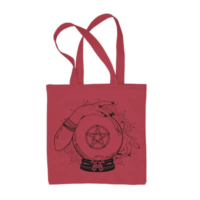 Crystal Ball Witch Pentagram Design Tattoo Hipster Large Print Tote Shoulder Shopping Bag Red
