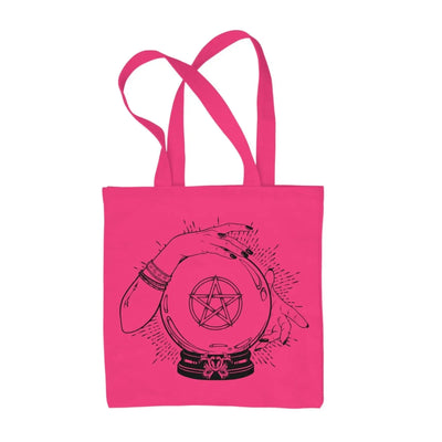 Crystal Ball Witch Pentagram Design Tattoo Hipster Large Print Tote Shoulder Shopping Bag Hot Pink