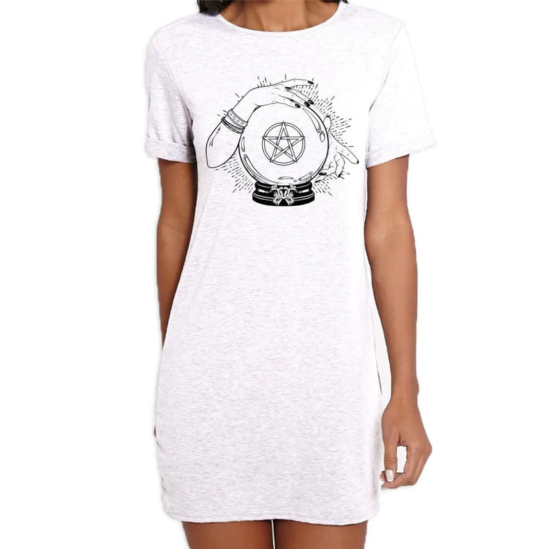 Crystal Ball Witch Pentagram Design Tattoo Hipster Large Print Women&