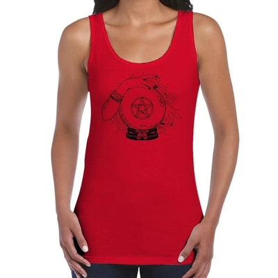 Crystal Ball Witch Pentagram Design Tattoo Hipster Large Print Women's Vest Tank Top Medium / Red