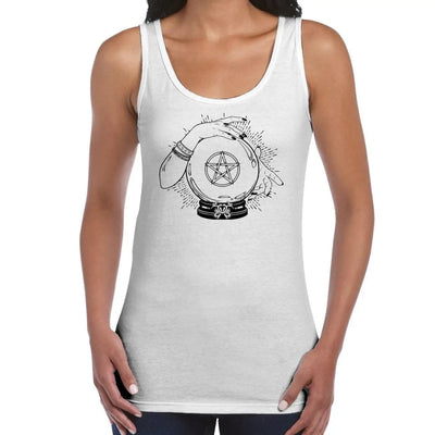 Crystal Ball Witch Pentagram Design Tattoo Hipster Large Print Women's Vest Tank Top Medium / White