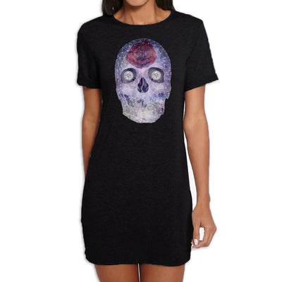 Crystal Skull Day Of The Dead Women's Short Sleeve T-Shirt Dress M