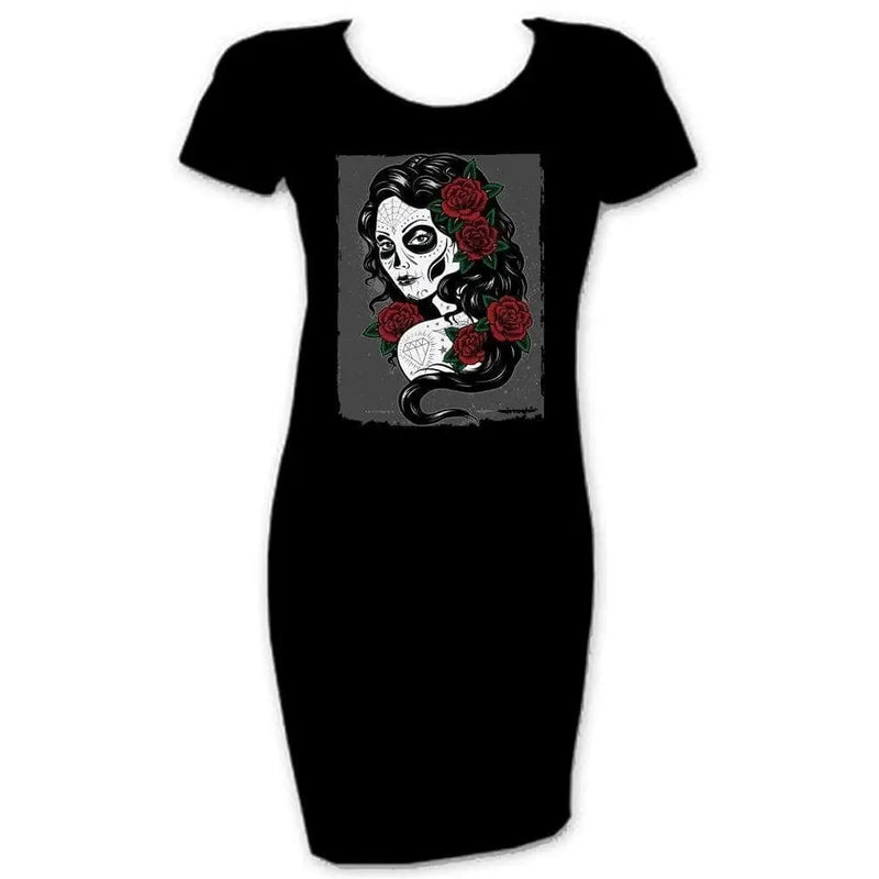 Day Of The Dead Tattoo Girl T-Shirt Dress