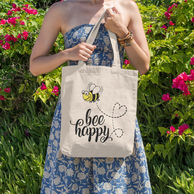 Bee Happy Tote Bag - Re-usable Shopping Bag with Cute Bee Design