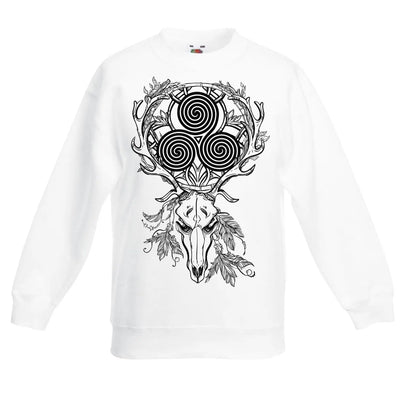 Deer Skull Celtic Spiral Children's Toddler Kids Sweatshirt Jumper 14-15 / White