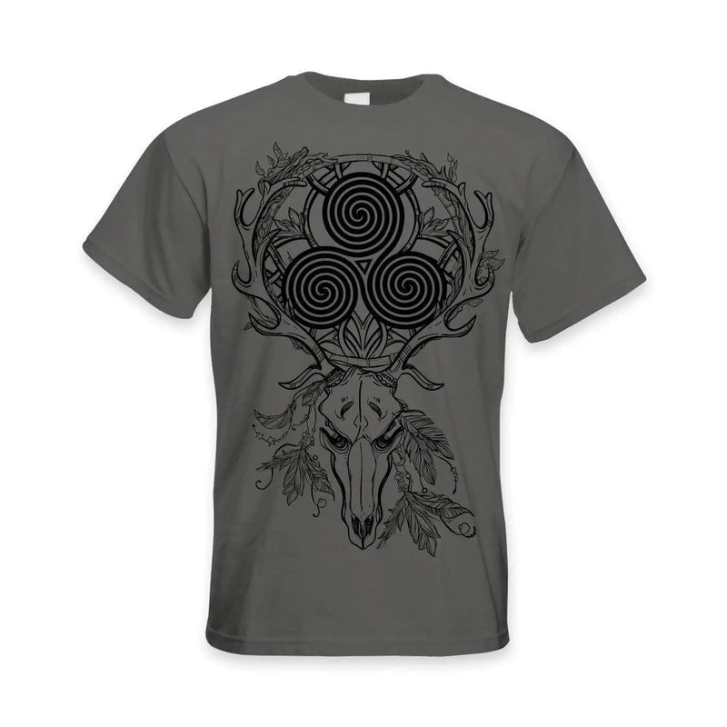 Deer Stag Skull With Celtic Spiral Large Print Men&