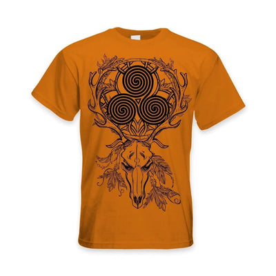 Deer Stag Skull With Celtic Spiral Large Print Men's T-Shirt L / Orange