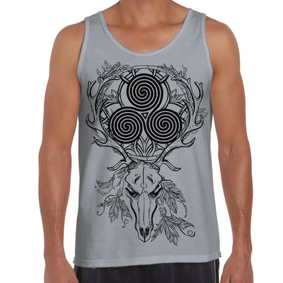 Deer Stag Skull With Celtic Spiral Large Print Men's Vest Tank Top XL / Light Grey