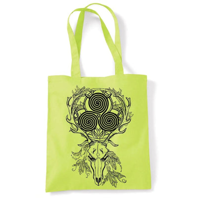 Deer Stag Skull With Celtic Spiral Large Print Tote Shoulder Shopping Bag