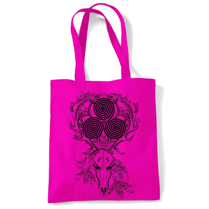 Deer Stag Skull With Celtic Spiral Large Print Tote Shoulder Shopping Bag