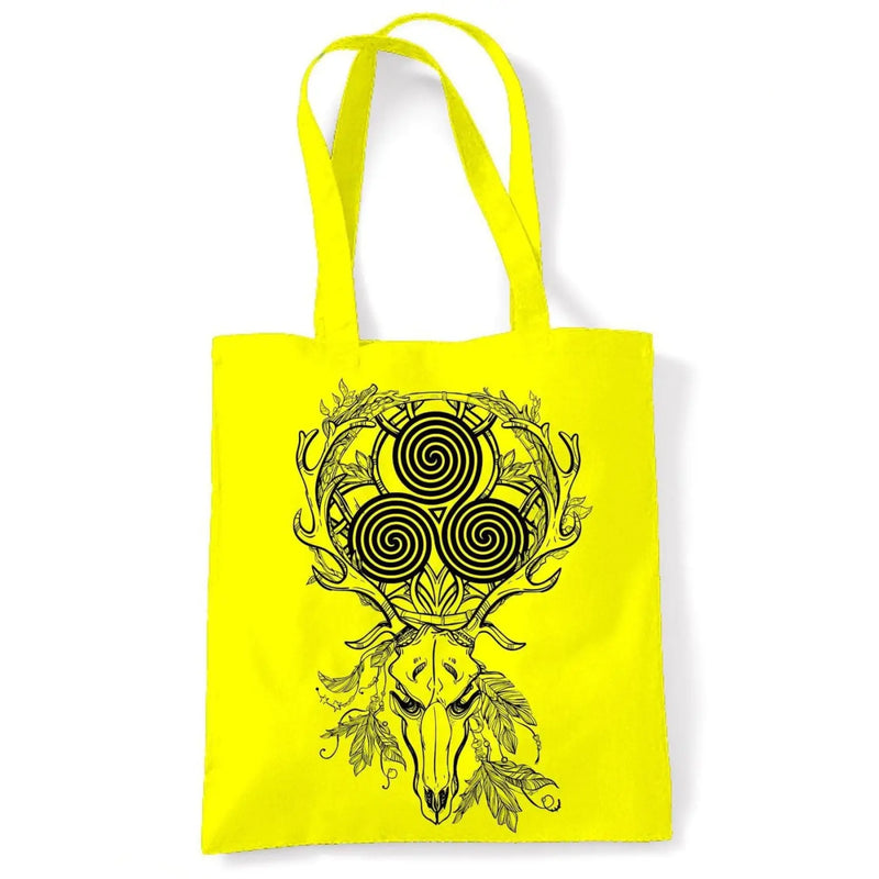 Deer Stag Skull With Celtic Spiral Large Print Tote Shoulder Shopping Bag