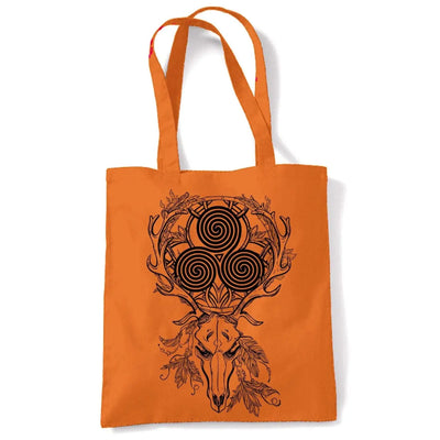 Deer Stag Skull With Celtic Spiral Large Print Tote Shoulder Shopping Bag